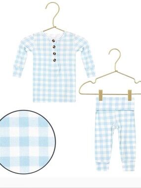 Lou Lou And Company Walker Top + Bottoms - Light Blue Checker Pattern